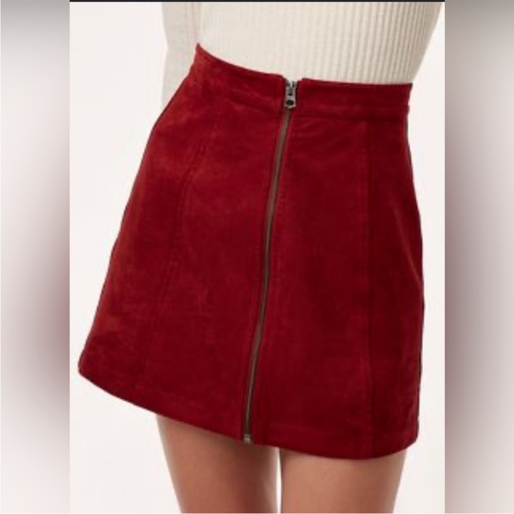 Aritzia Wilfred Free Red Suede Zip Front Mini Skirt